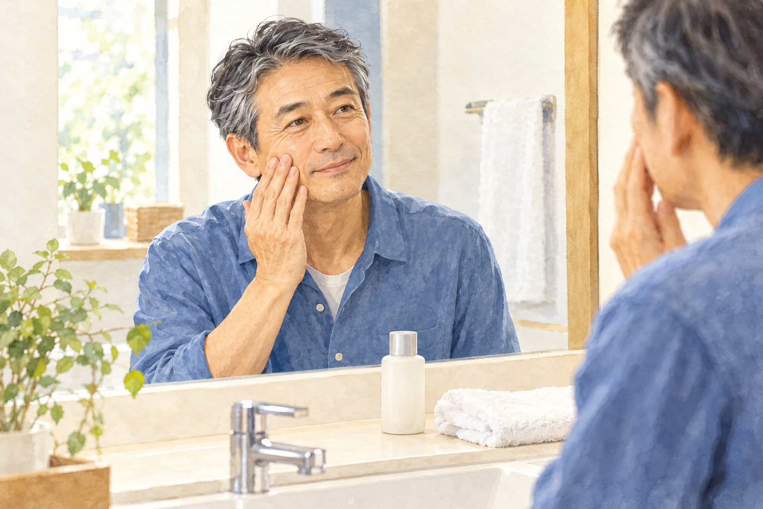50代男性、乳液がべたつく？量・塗り方と朝の保湿で見直したいこと