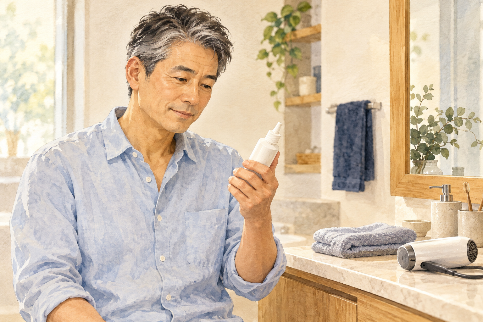 50代男性の頭皮保湿ローションはいつ使う？ドライヤー前後と短髪での塗り方